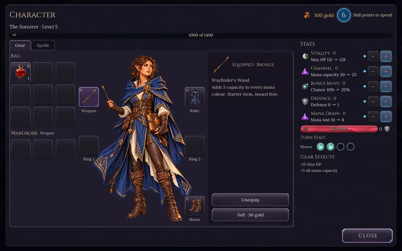 The character screen