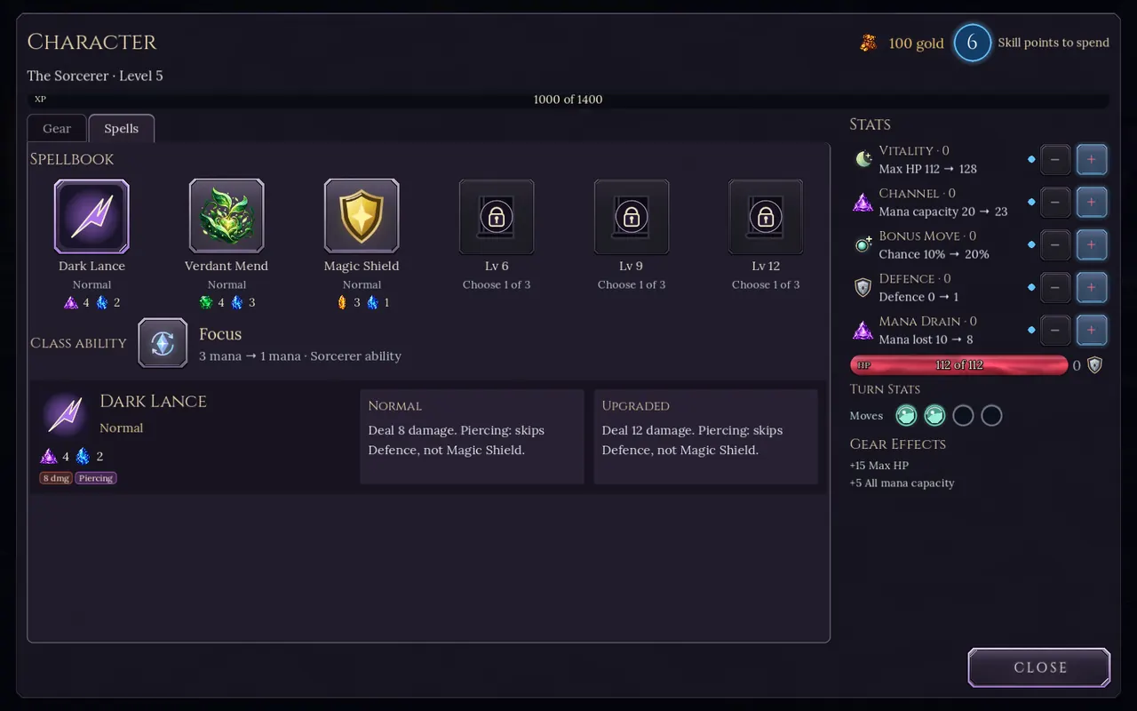 The spell screen